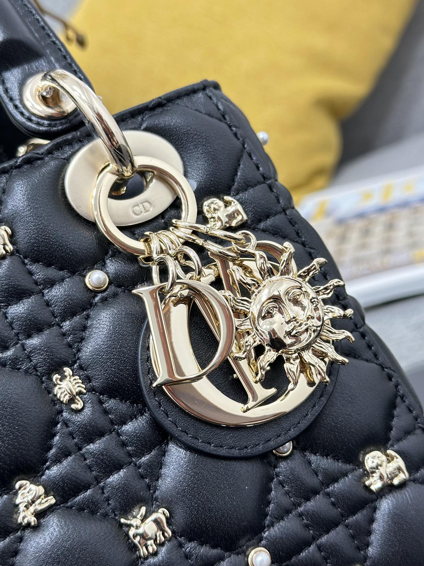 Small Lady Dior Bag Black Lambskin with Star Sign Nail